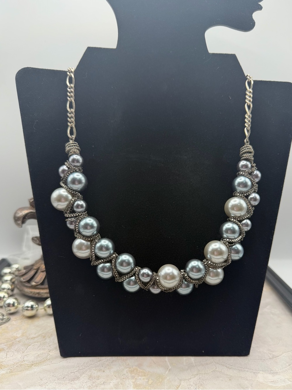 Coldwater Creek Grey and Pearl-Tone Statement Necklace
